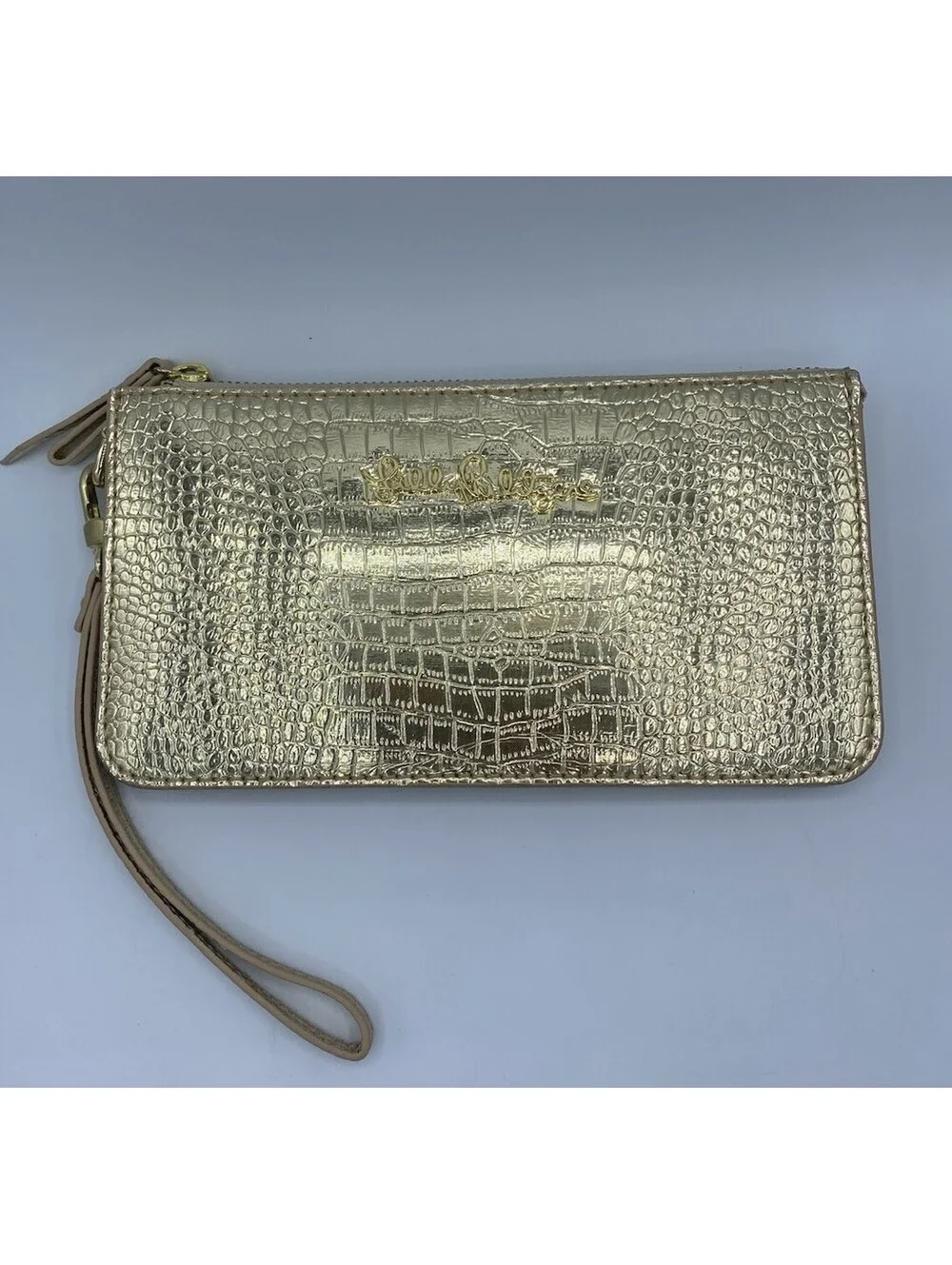 Lilly Pulitzer Gold Animal Print Wristlet Wallet with Zipper & Card Slots Party
